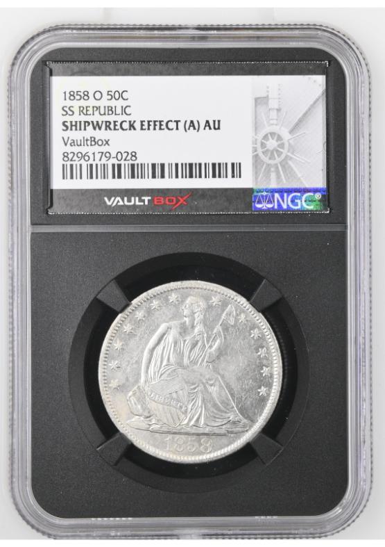 1858-O 50C SS REPUBLIC NGC SHIPWRECK EFFECT (A) AU FRONT