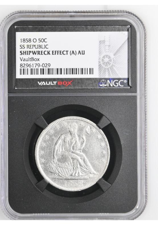 1858-O 50C SS REPUBLIC NGC SHIPWRECK EFFECT (A) AU FRONT