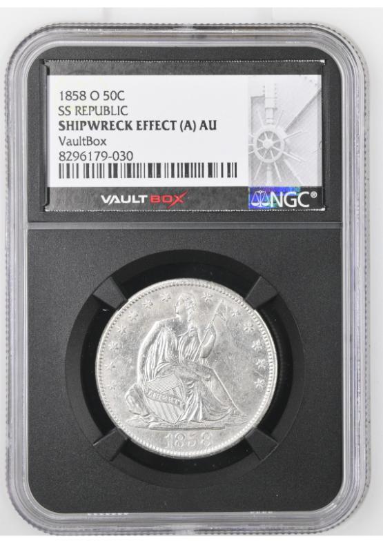 1858-O 50C SS REPUBLIC NGC SHIPWRECK EFFECT (A) AU FRONT