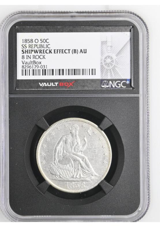 1858-O 50C SS REPUBLIC NGC SHIPWRECK EFFECT (B) AU FRONT