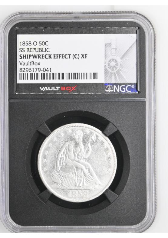 1858-O 50C SS REPUBLIC NGC SHIPWRECK EFFECT (C) XF FRONT