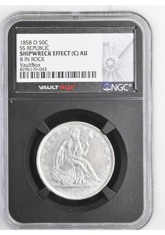 1858-O 50C SS REPUBLIC NGC SHIPWRECK EFFECT (C) AU FRONT