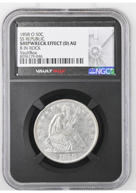 1858-O 50C SS REPUBLIC NGC SHIPWRECK EFFECT (D) AU FRONT