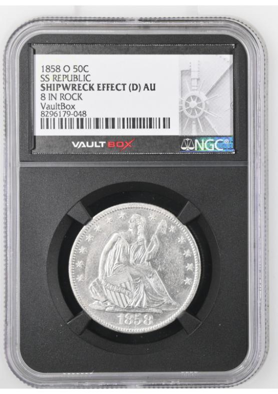 1858-O 50C SS REPUBLIC NGC SHIPWRECK EFFECT (D) AU FRONT