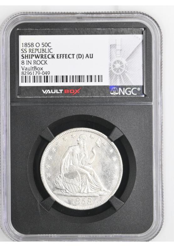 1858-O 50C SS REPUBLIC NGC SHIPWRECK EFFECT (D) AU FRONT