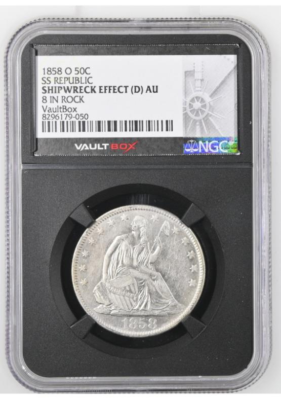 1858-O 50C SS REPUBLIC NGC SHIPWRECK EFFECT (D) AU FRONT