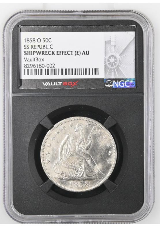1858-O 50C SS REPUBLIC NGC SHIPWRECK EFFECT (E) AU FRONT
