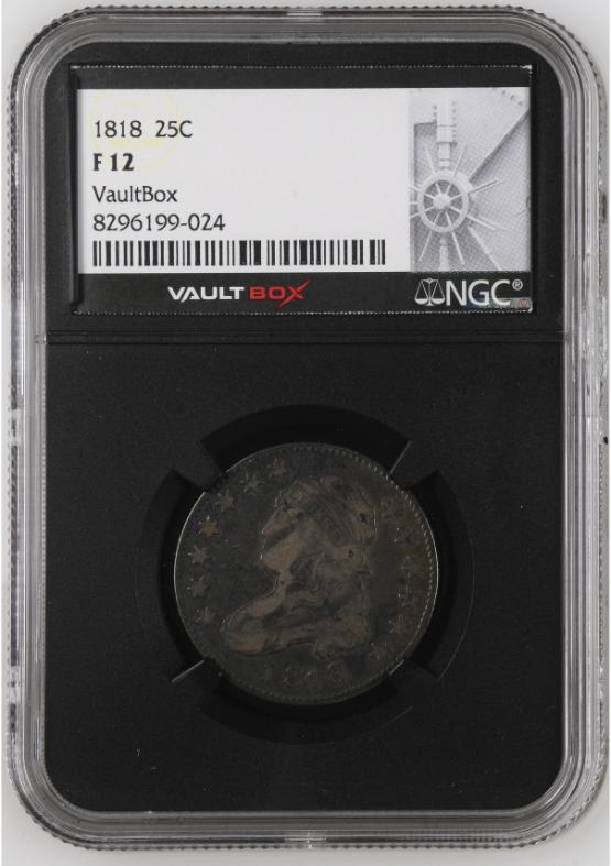 1818 25C NGC F12 FRONT