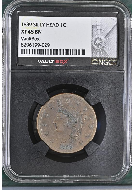 1839 SILLY HEAD 1C NGC XF45BN FRONT