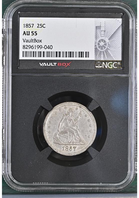 1857 25C NGC AU55 FRONT