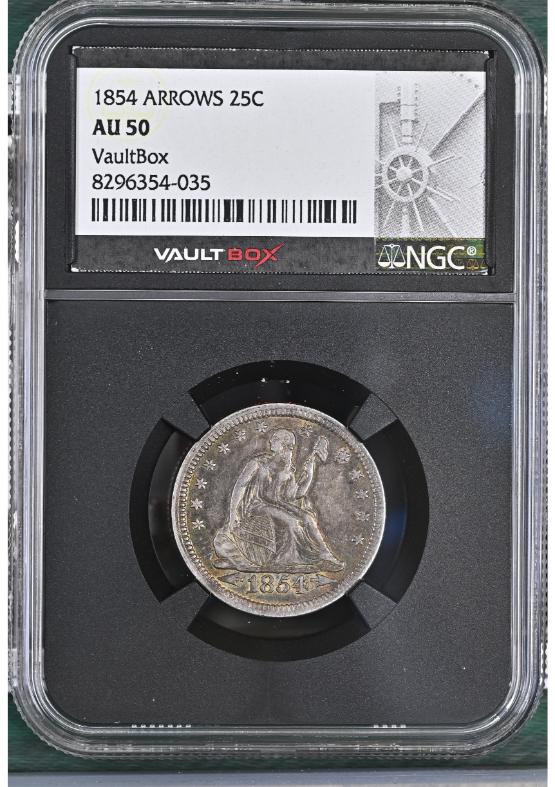 1854 ARROWS 25C NGC AU50 FRONT