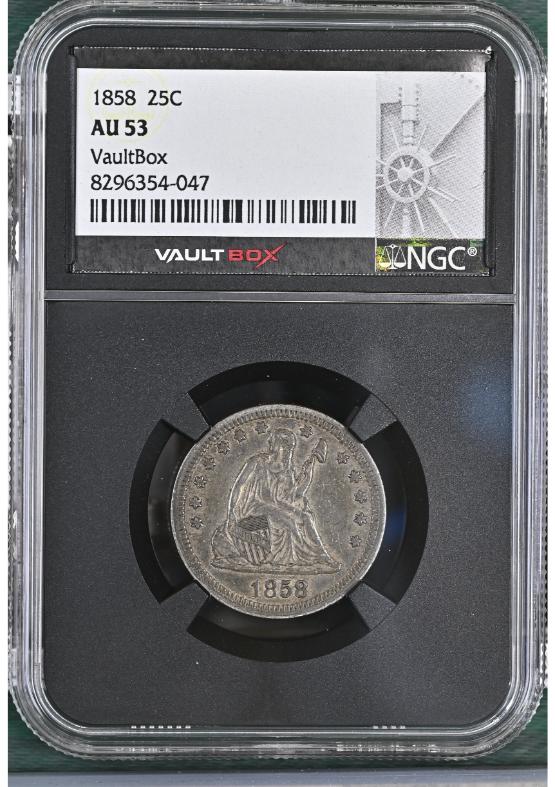 1858 25C NGC AU53 FRONT