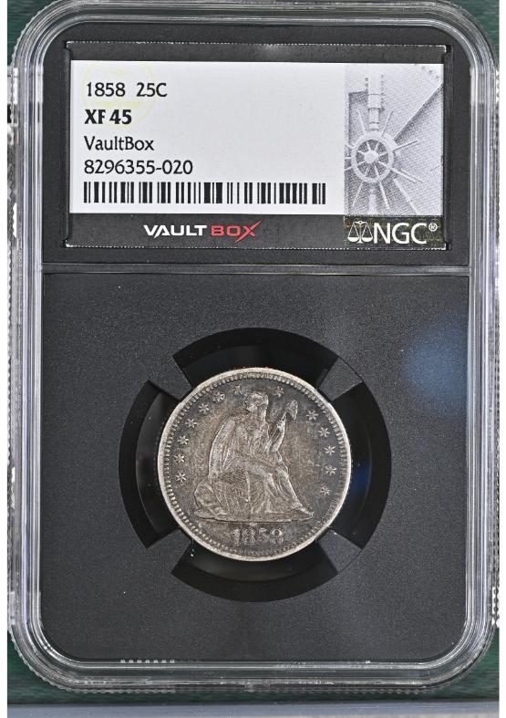 1858 25C NGC XF45 FRONT