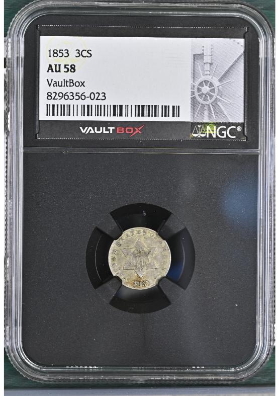 1853 3CS NGC AU58 FRONT
