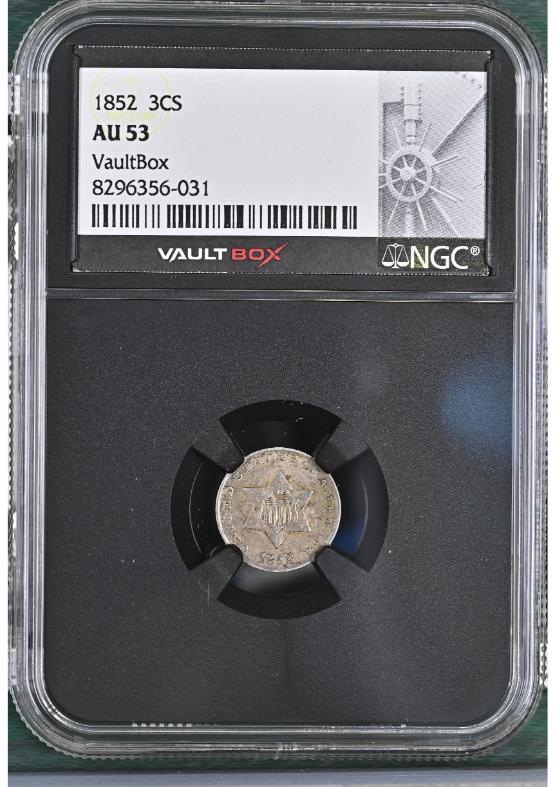 1852 3CS NGC AU53 FRONT