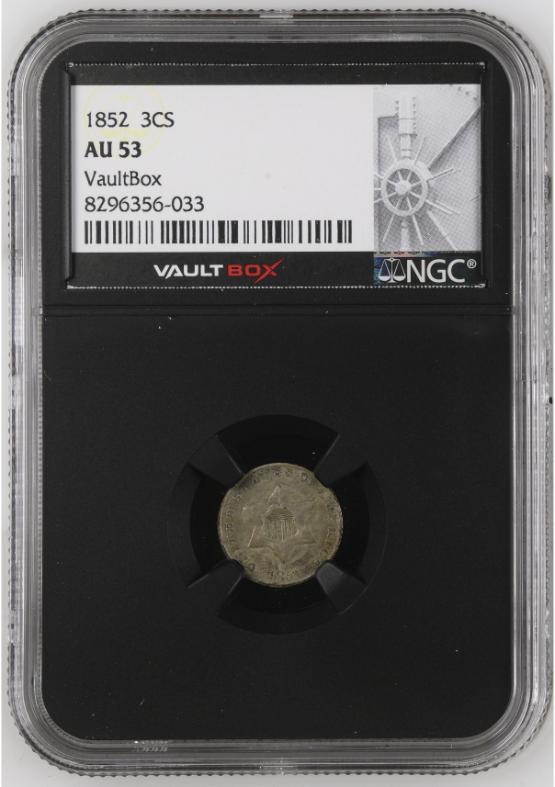 1852 3CS NGC AU53 FRONT