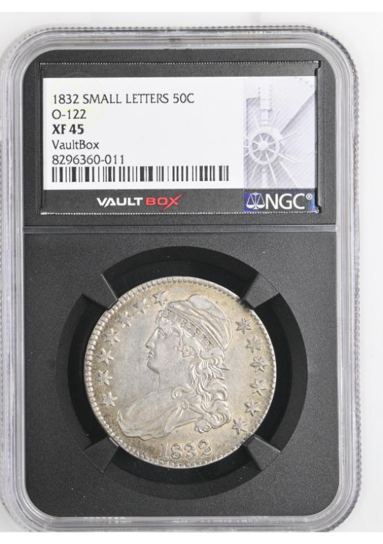 1832 SMALL LETTERS 50C O-122 NGC XF45 FRONT