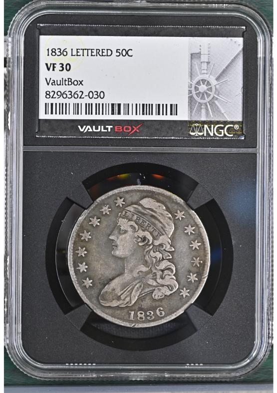 1836 LETTERED 50C NGC VF30 FRONT