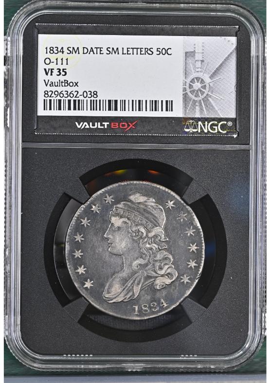 1834 SM DATE SM LETTERS 50C O-111 NGC VF35 FRONT