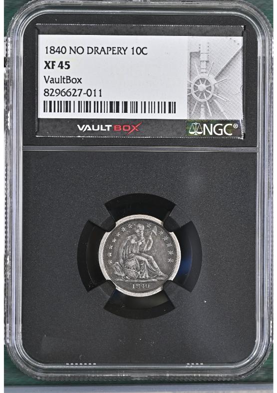 1840 NO DRAPERY 10C NGC XF45 FRONT