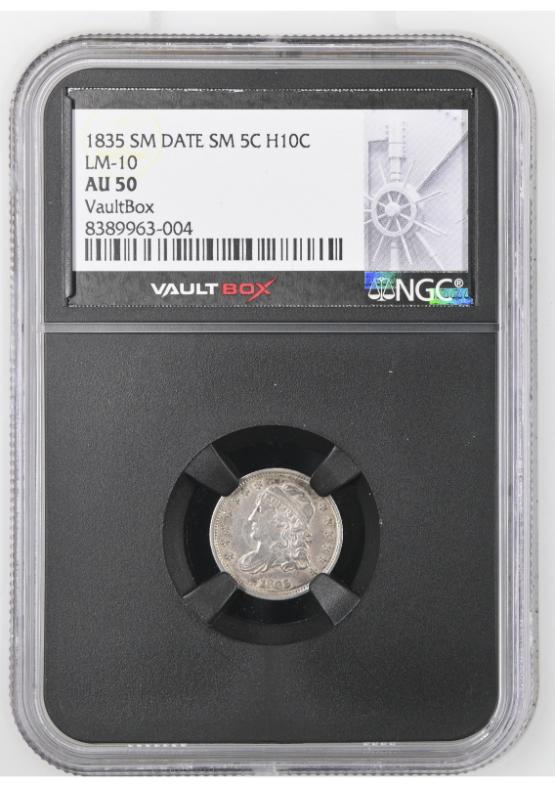 1835 SM DATE SM 5C H10C LM-10 NGC AU50 FRONT