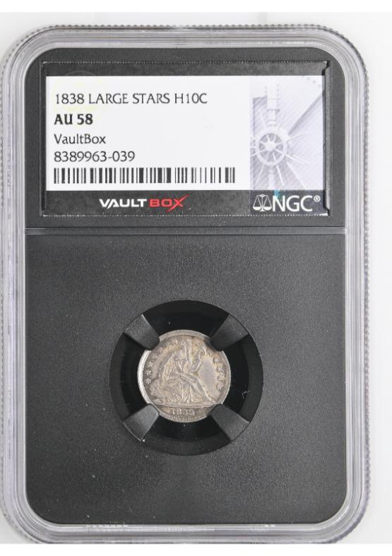 1838 LARGE STARS H10C NGC AU58 FRONT