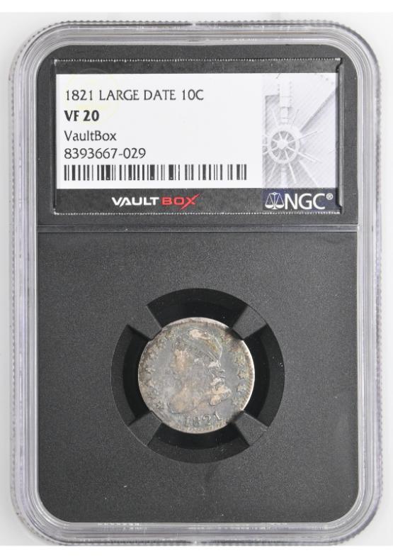 1821 LARGE DATE 10C NGC VF20 FRONT
