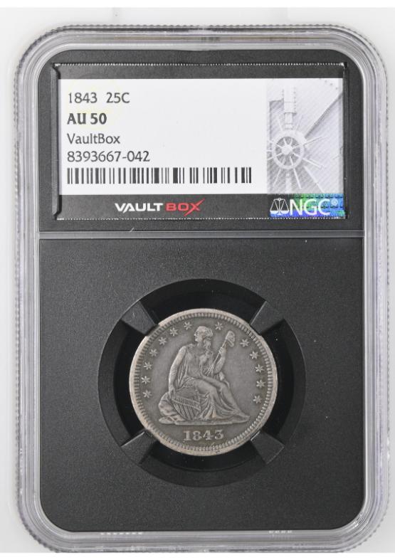 1843 25C NGC AU50 FRONT