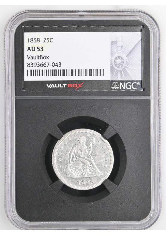 1858 25C NGC AU53 FRONT