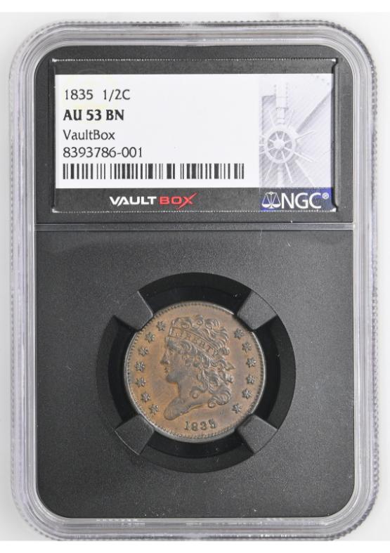 1835 1/2C NGC AU53BN FRONT