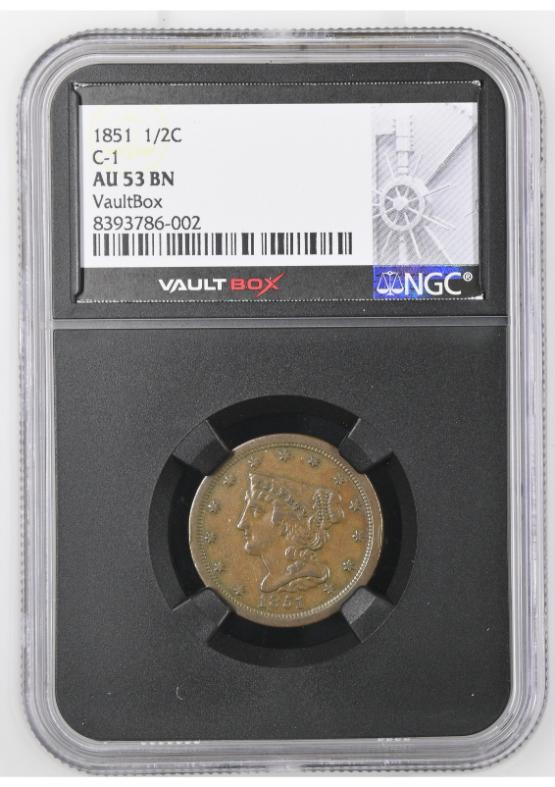1851 1/2C C-1 NGC AU53BN FRONT