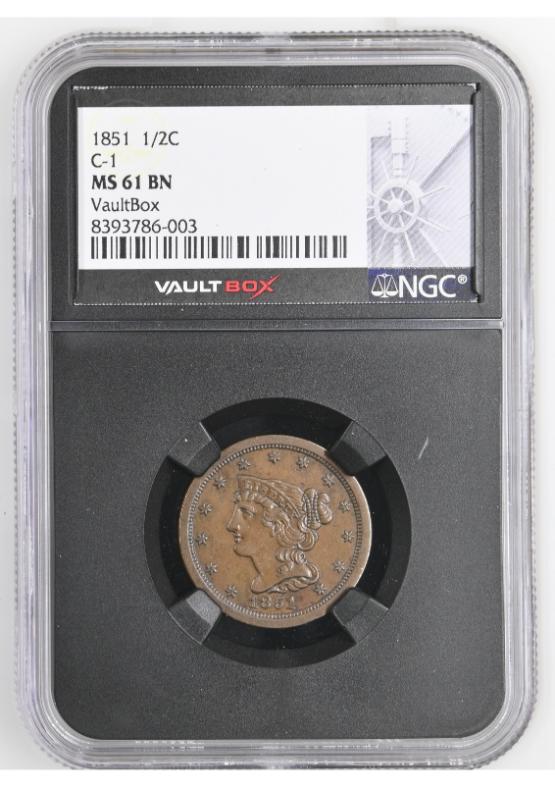 1851 1/2C C-1 NGC MS61BN FRONT