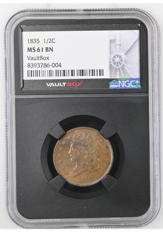 1835 1/2C NGC MS61BN FRONT
