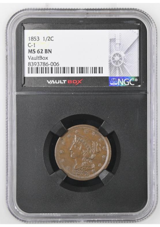 1853 1/2C C-1 NGC MS62BN FRONT