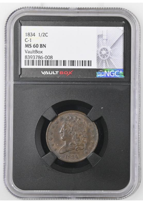 1834 1/2C C-1 NGC MS60BN FRONT