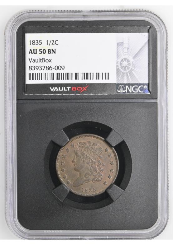 1835 1/2C NGC AU50BN FRONT