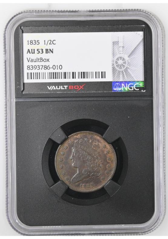 1835 1/2C NGC AU53BN FRONT