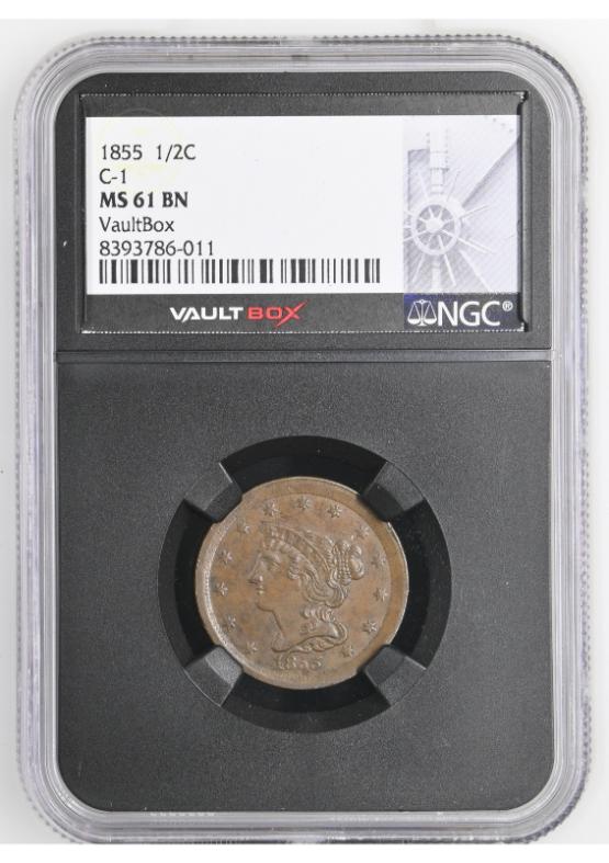 1855 1/2C C-1 NGC MS61BN FRONT