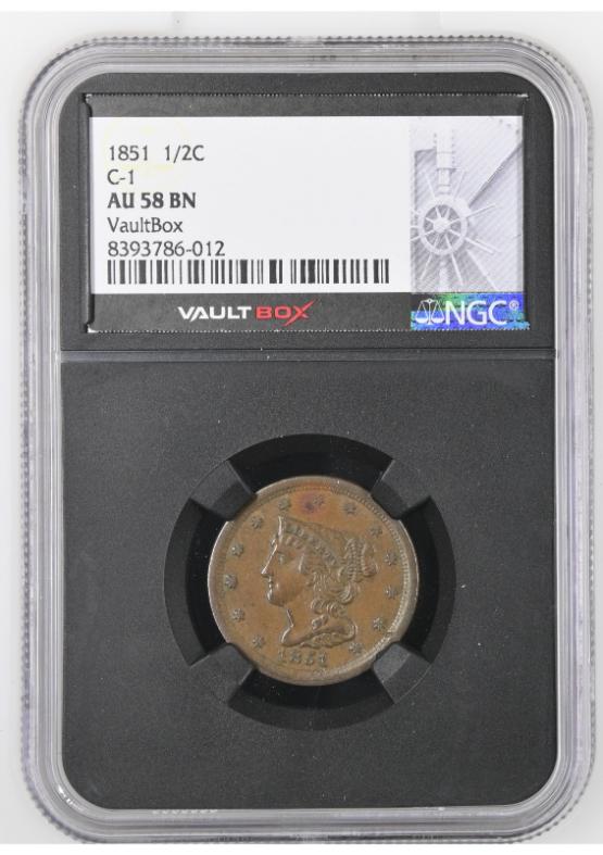 1851 1/2C C-1 NGC AU58BN FRONT