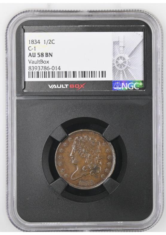 1834 1/2C C-1 NGC AU58BN FRONT
