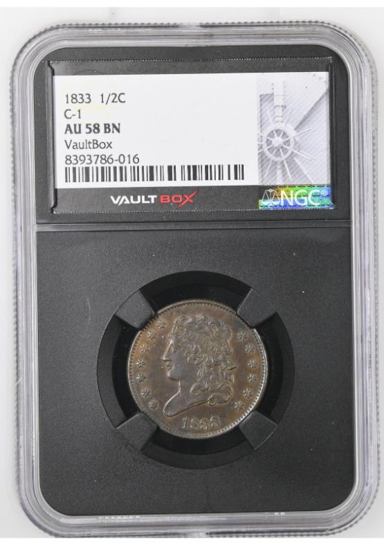 1833 1/2C C-1 NGC AU58BN FRONT