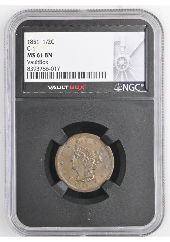 1851 1/2C C-1 NGC MS61BN FRONT