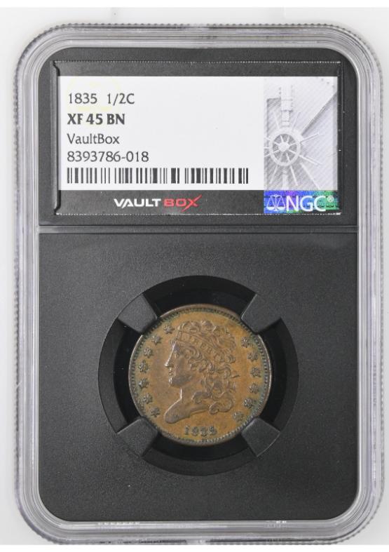 1835 1/2C NGC XF45BN FRONT