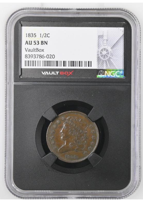1835 1/2C NGC AU53BN FRONT
