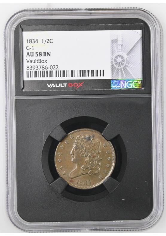 1834 1/2C C-1 NGC AU58BN FRONT