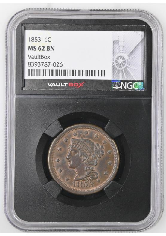 1853 1C NGC MS62BN FRONT
