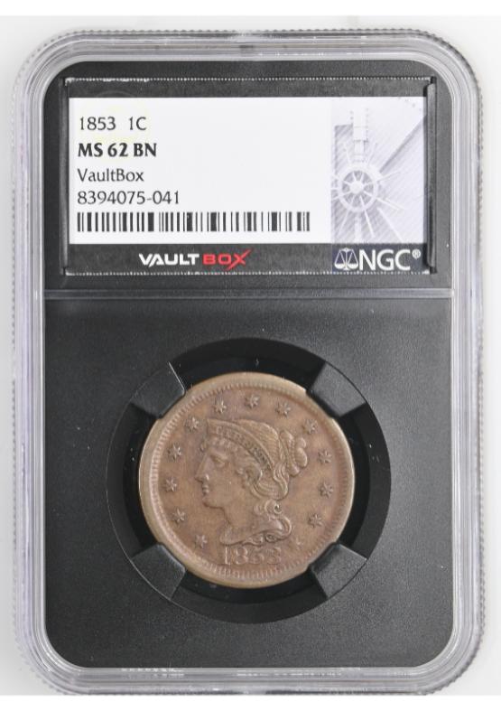 1853 1C NGC MS62BN FRONT