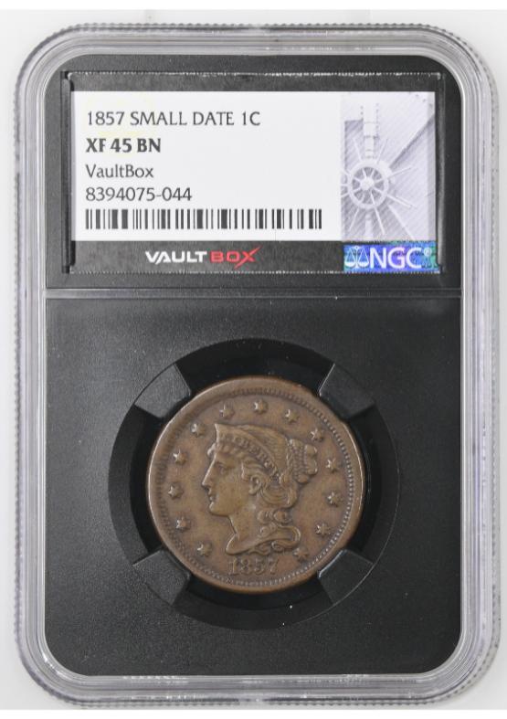 1857 SMALL DATE 1C NGC XF45BN FRONT