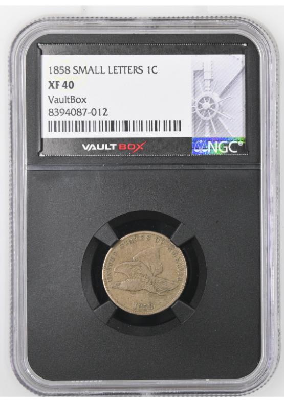 1858 SMALL LETTERS 1C NGC XF40 FRONT