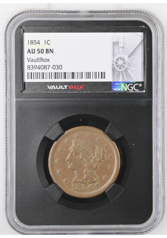 1854 1C NGC AU50BN FRONT